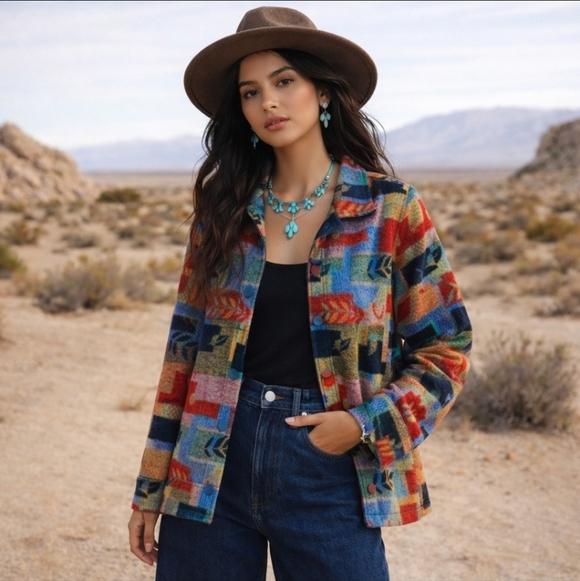 Anu Jackets & Blazers - Coastal Cowgirl Tapestry jacket Dopamine bohemian festival color block Sz XL